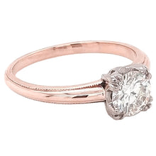 Solitaire Engagement Ring 1 Carat Claw Prong Milgrain Two Tone Gold 14K Natural Earth Mined Diamond
