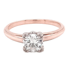 Solitaire Engagement Ring 1 Carat Claw Prong Milgrain Two Tone Gold 14K Natural Earth Mined Diamond