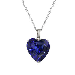 Heart Cut Blue Sapphire Gemstone Pendant in 14K White Gold – 3 ct