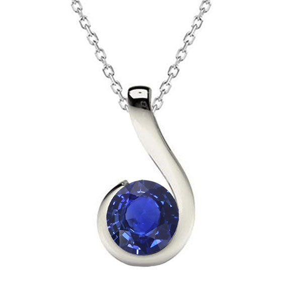 Round Cut Blue Sapphire ring in 14 Karat White Gold – main view