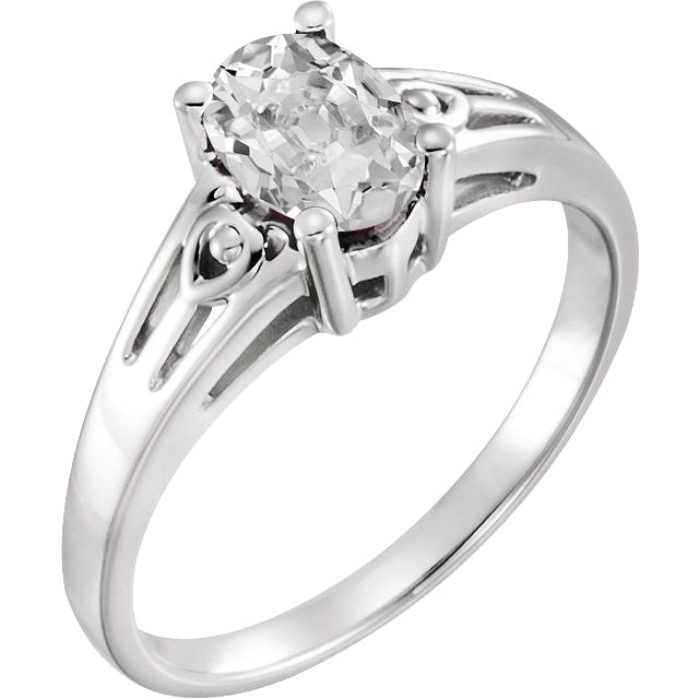 Fine Diamond Old Mine Cut Single Stone Ring in 14K White Gold – main view