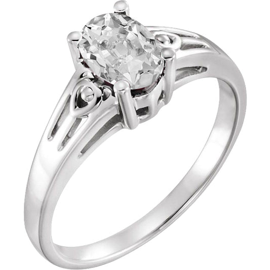 Fine Diamond Old Mine Cut Single Stone Ring in 14K White Gold – main view