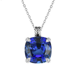 14K White Gold Royal Blue Sapphire Precious Stone Pendant – 4-ct