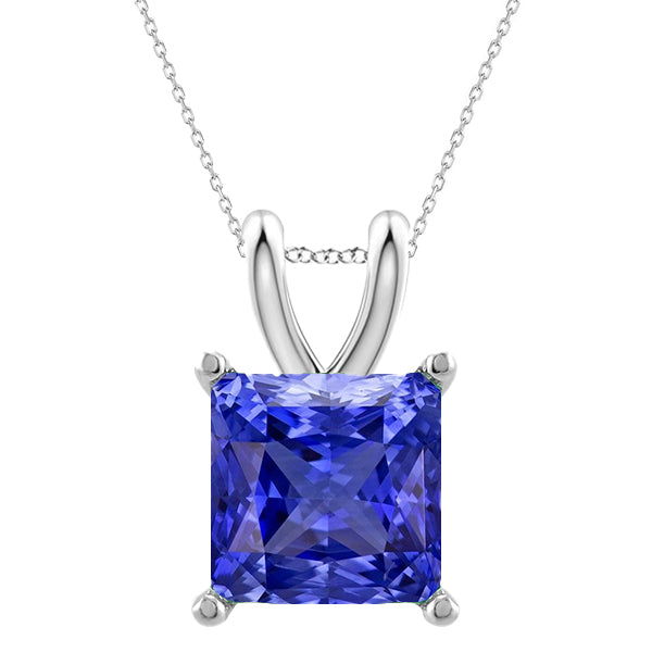 Royal Blue Sapphire Stone Pendant Necklace 4 ct 14K White Gold – main view