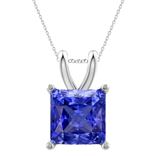 Royal Blue Sapphire Stone Pendant Necklace 4 ct 14K White Gold – main view