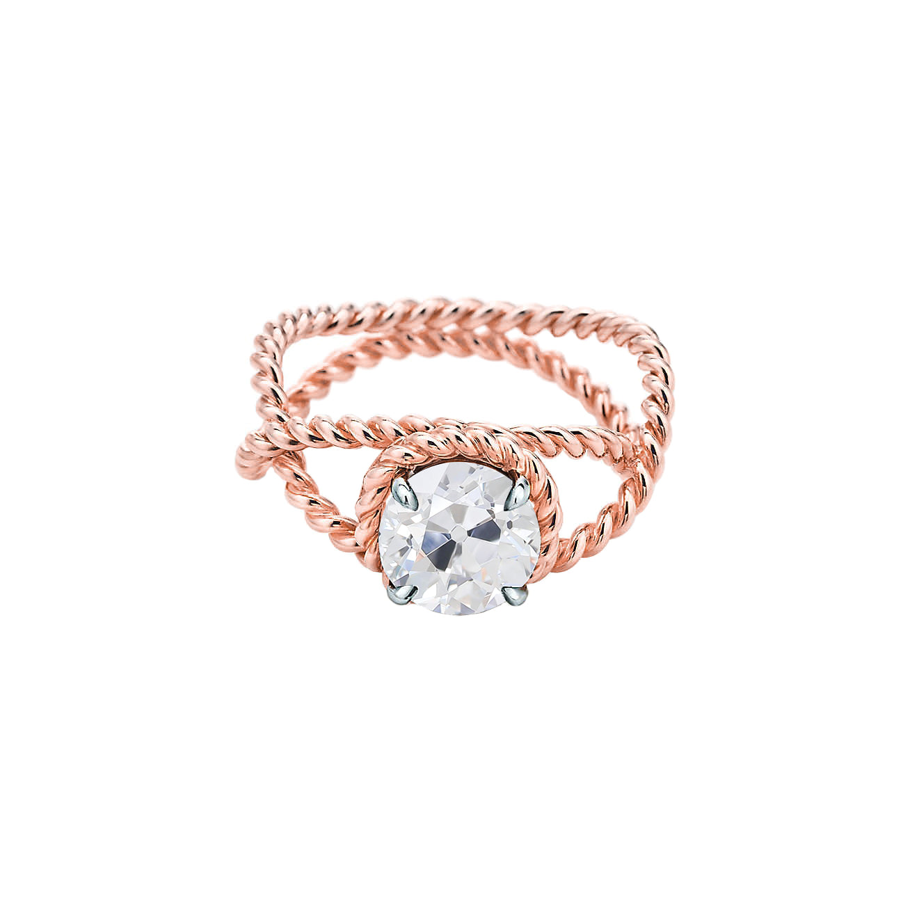 Solitaire Ring Old Cut Round Natural Earth Mined Diamond Twisted Rope Style 1 Carat