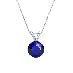 Blue Sapphire Round Brilliant Stone Pendant Necklace 1 ct – 14