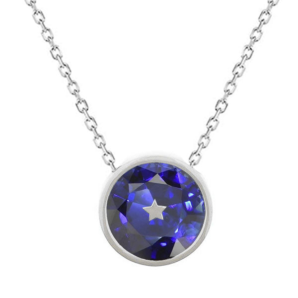 Authentic Royal Blue Sapphire Gemstone Pendant 3 ct 14 Karat White Gold – main view