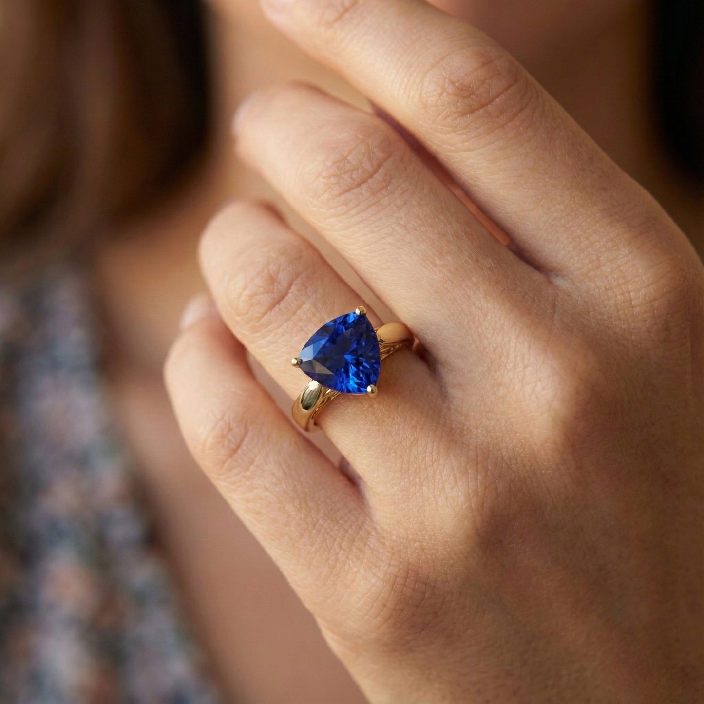 Solitaire Trillion Blue Sapphire Ring Yellow Gold Jewellery 3 Carats