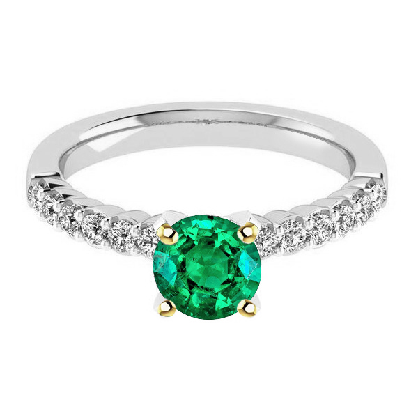 Round Brilliant Colombian Emerald ring in Two-Tone 14K Gold – main view