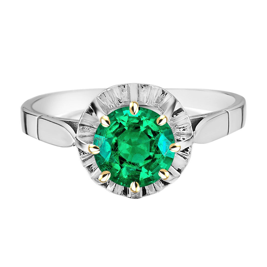 Emerald Colored Stone Ring 2.50-ct Two-Tone 14K Gold – main view
