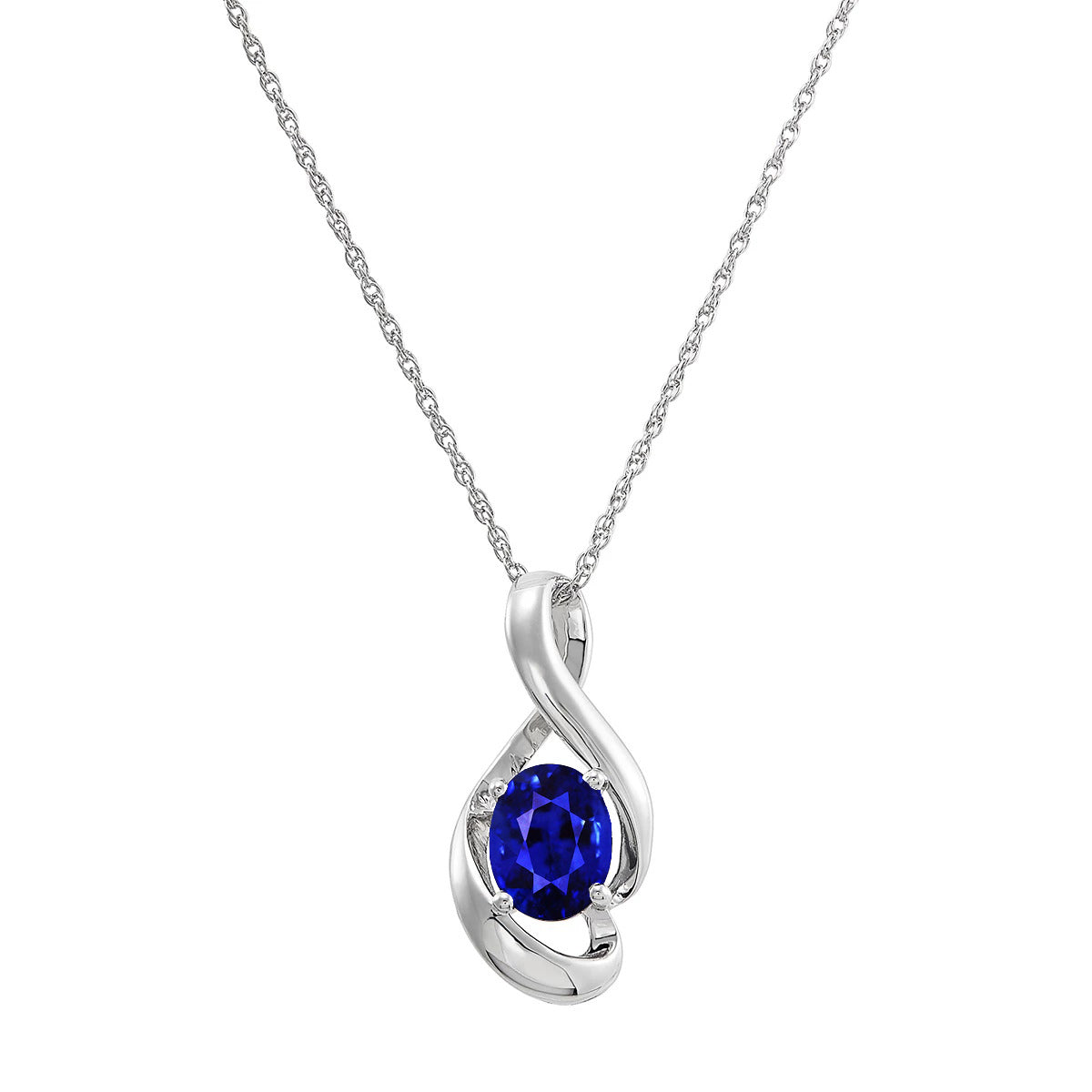 Stone Pendant Necklace 14 Karat White Gold with Blue Sapphire – main view