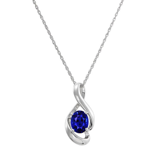 Stone Pendant Necklace 14 Karat White Gold with Blue Sapphire – main view