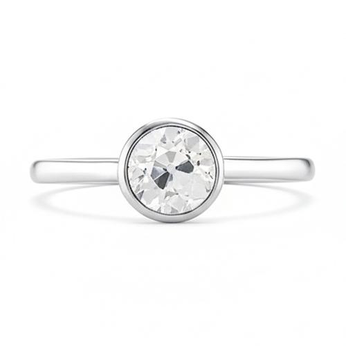 Solitaire Ring Bezel Set Round Old Natural Earth Mined Diamond 1 Carat White Gold