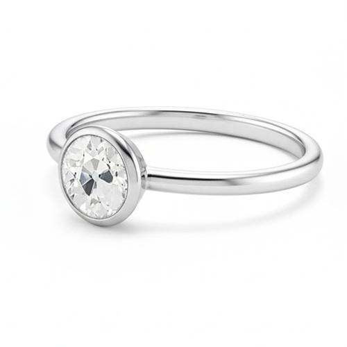 Solitaire Ring Bezel Set Round Old Natural Earth Mined Diamond 1 Carat White Gold