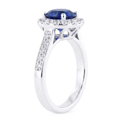 Sparking Natural Earth Mined Diamond Halo Ring Round Cut Ceylon Sapphire 3.50 Carats Gold