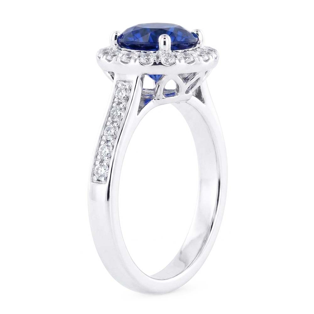 Sparking Natural Earth Mined Diamond Halo Ring Round Cut Ceylon Sapphire 3.50 Carats Gold