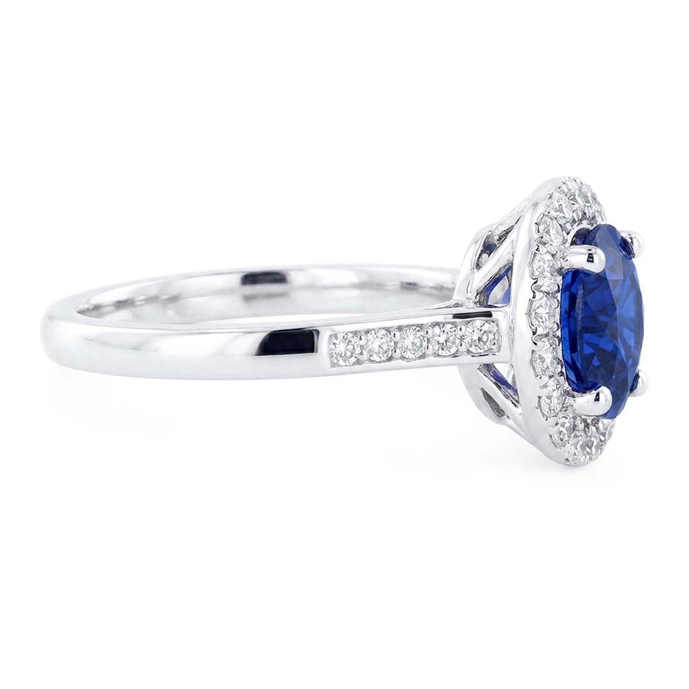Sparking Natural Earth Mined Diamond Halo Ring Round Cut Ceylon Sapphire 3.50 Carats Gold