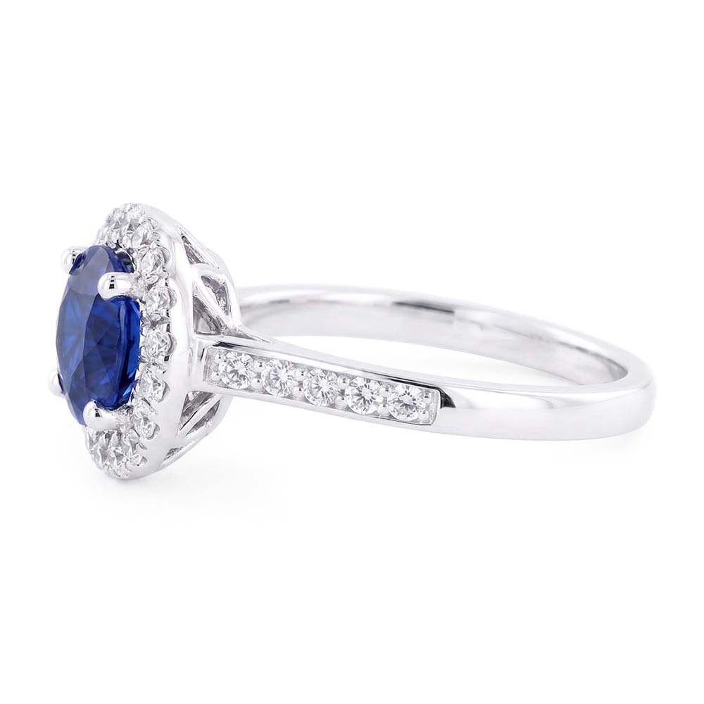 Sparking Natural Earth Mined Diamond Halo Ring Round Cut Ceylon Sapphire 3.50 Carats Gold