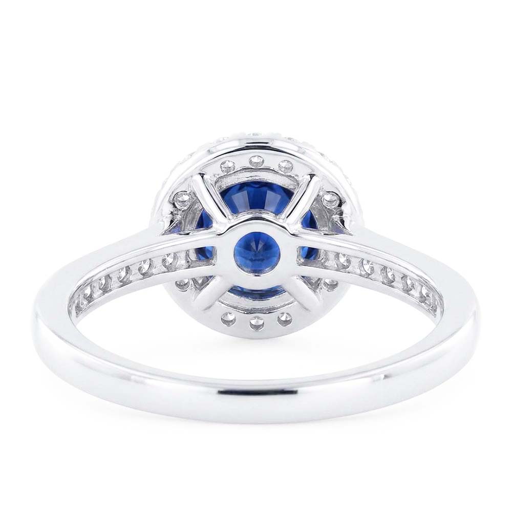 Sparking Natural Earth Mined Diamond Halo Ring Round Cut Ceylon Sapphire 3.50 Carats Gold