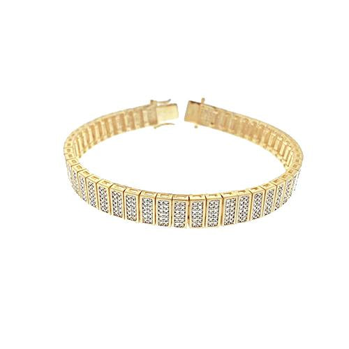 Sparkling 10.25 Carats Genuine Diamonds Men's Bracelet Yellow Gold 14K