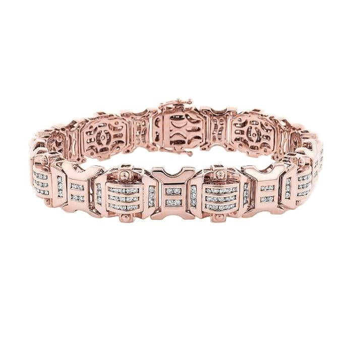 Sparkling 12 Carats Genuine Diamonds Men's Bracelet Rose Gold 14K