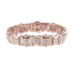 Sparkling 12 Carats Genuine Diamonds Men's Bracelet Rose Gold 14K