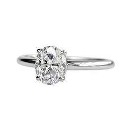 Sparkling 2 Carat Oval Cut Real Diamond Solitaire Ring White Gold 14K