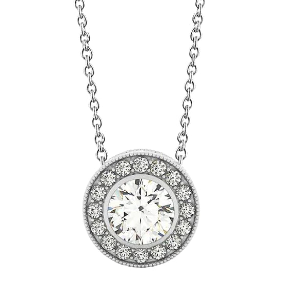 Sparkling 2.00 Ct. Round Real Diamond Milgrain Pendant Without Chain WG 14K