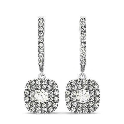 Sparkling 2.50 Carat Natural Round Diamond Halo Dangle Earring White Gold 14K