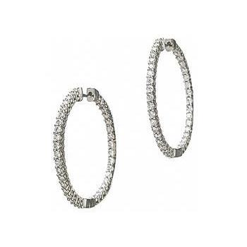 Sparkling 2.90 Carats Real Diamonds Lady Hoop Earrings Gold White 14K