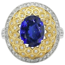 Sparkling 3.11 Ct Oval Tanzanite Natural Earth Mined DIAMOND ( NOT LAB GROWN )s Ring Two Tone Gold