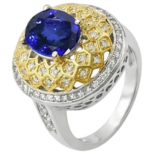 Sparkling 3.11 Ct Oval Tanzanite Natural Earth Mined DIAMOND ( NOT LAB GROWN )s Ring Two Tone Gold