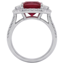 Sparkling 3 Carat Princess Red Ruby Three Stone Style Ring WG 14K