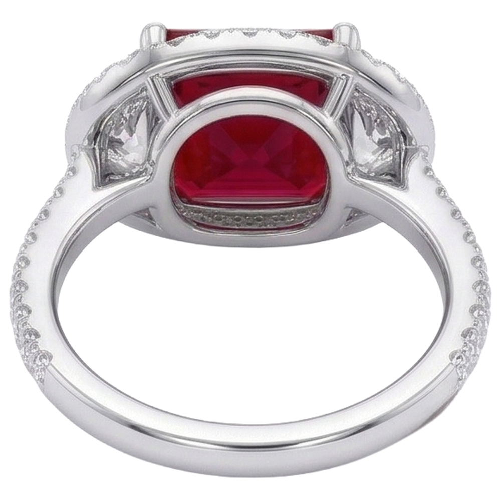 Sparkling 3 Carat Princess Red Ruby Three Stone Style Ring WG 14K