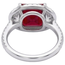 Sparkling 3 Carat Princess Red Ruby Three Stone Style Ring WG 14K