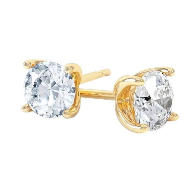 Sparkling 3 Carat Round Cut Real Diamond Stud Earrings Gold Yellow 14K