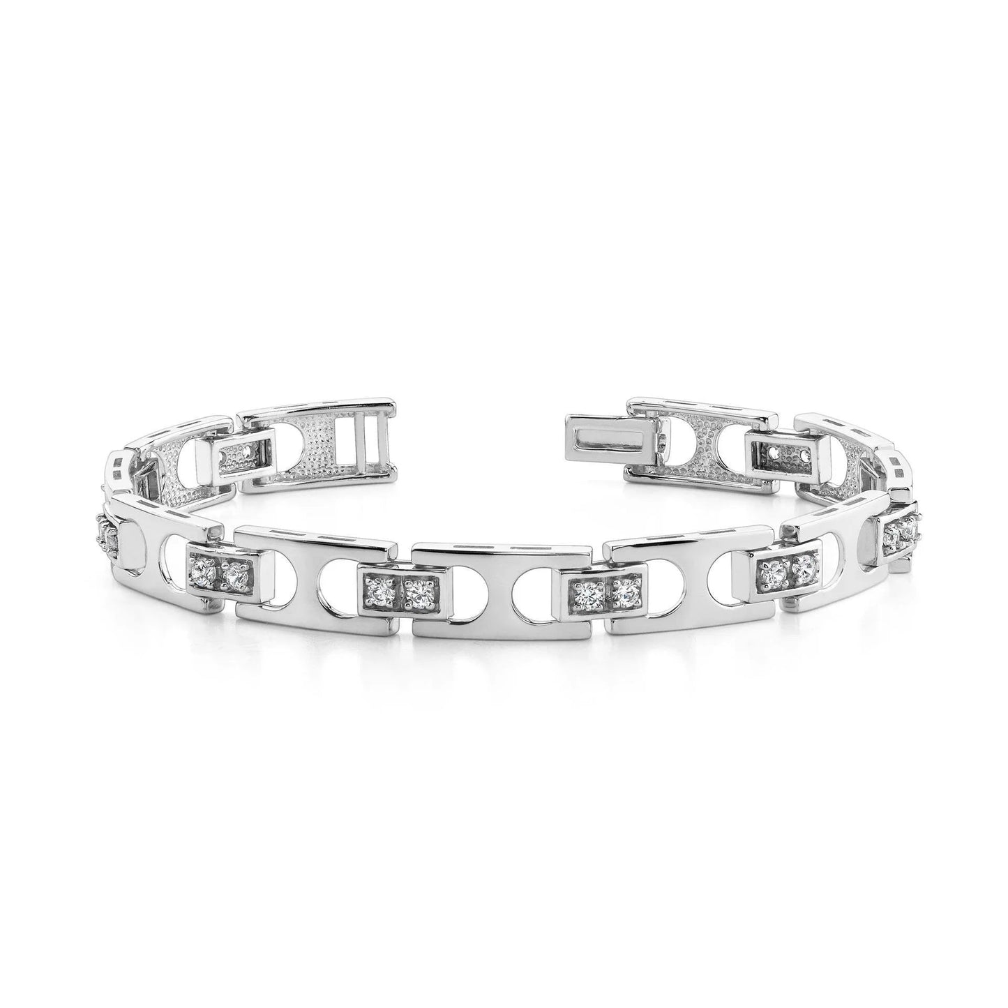 Sparkling 3 Carats Real Diamond Men Link Bracelet White Gold 14K