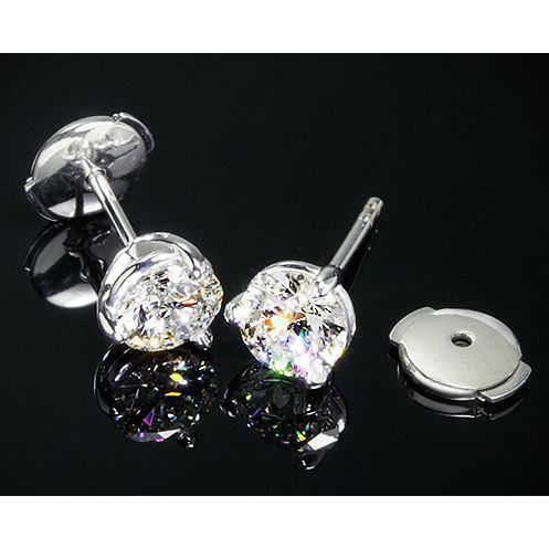 Sparkling 3 Carats Round Natural Diamond Stud Earrings Martini Squeeze & Lock