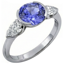 Sparkling 3-Stone 3 Carat Oval Tanzanite And Pear Natural Earth Mined DIAMOND ( NOT LAB GROWN ) Ring