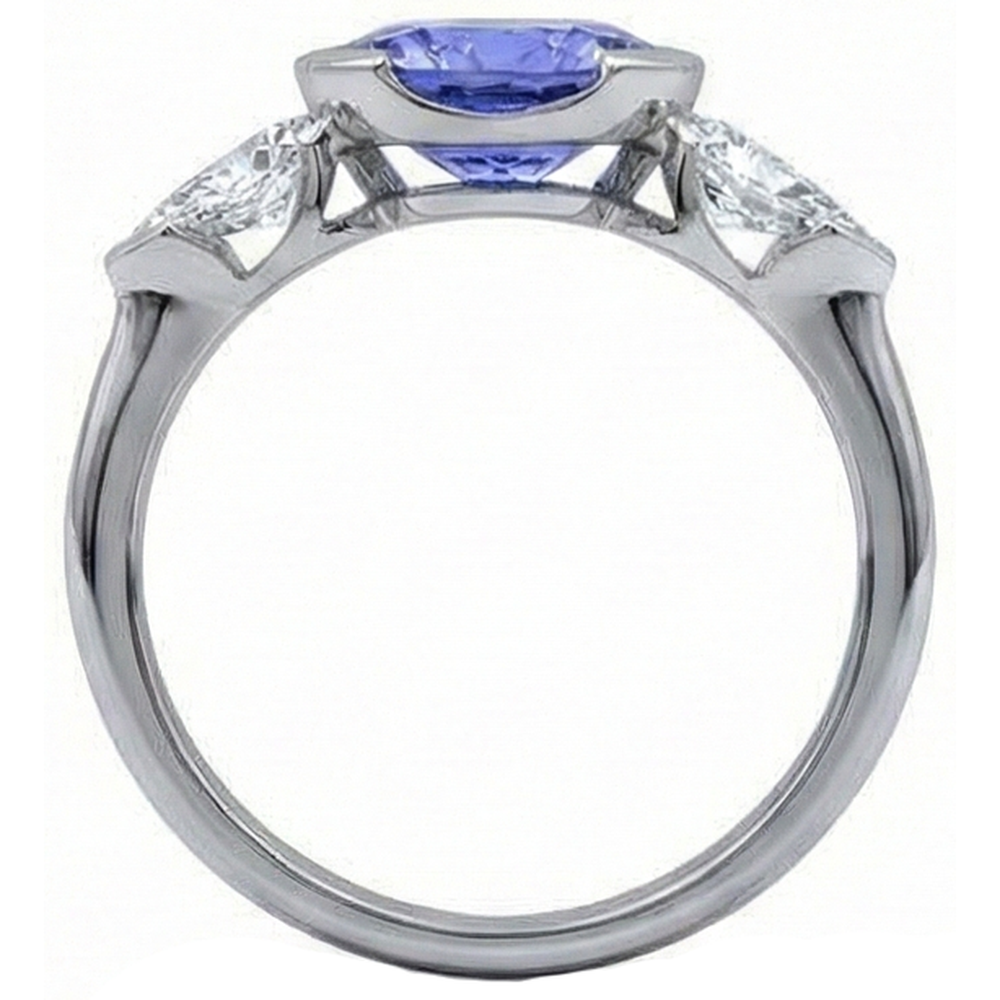 Sparkling 3-Stone 3 Carat Oval Tanzanite And Pear Natural Earth Mined DIAMOND ( NOT LAB GROWN ) Ring