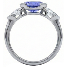 Sparkling 3-Stone 3 Carat Oval Tanzanite And Pear Natural Earth Mined DIAMOND ( NOT LAB GROWN ) Ring