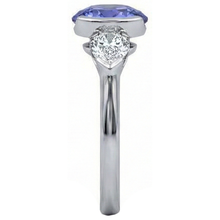 Sparkling 3-Stone 3 Carat Oval Tanzanite And Pear Natural Earth Mined DIAMOND ( NOT LAB GROWN ) Ring