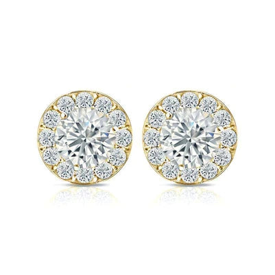 Sparkling 3.80 Carats Real Diamonds Stud Halo Earrings Yellow Gold 14K New