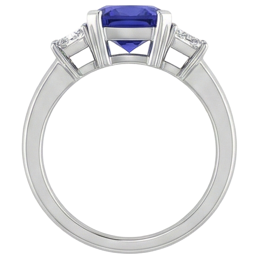 Sparkling 4.01 Carats Tanzanite Cushion And Natural Earth Mined Diamond Anniversary Ring
