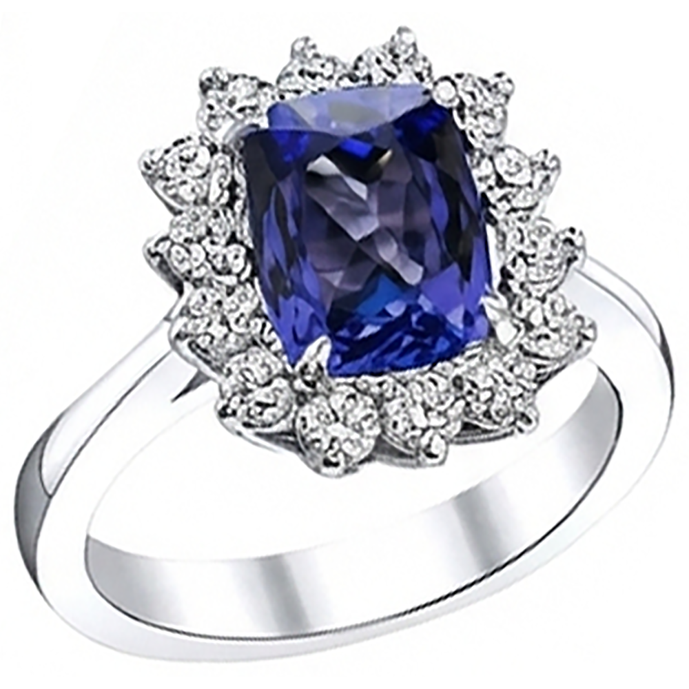 Sparkling 4.30 Carats Cushion Tanzanite Natural Earth Mined DIAMOND ( NOT LAB GROWN ) Anniversary Ring
