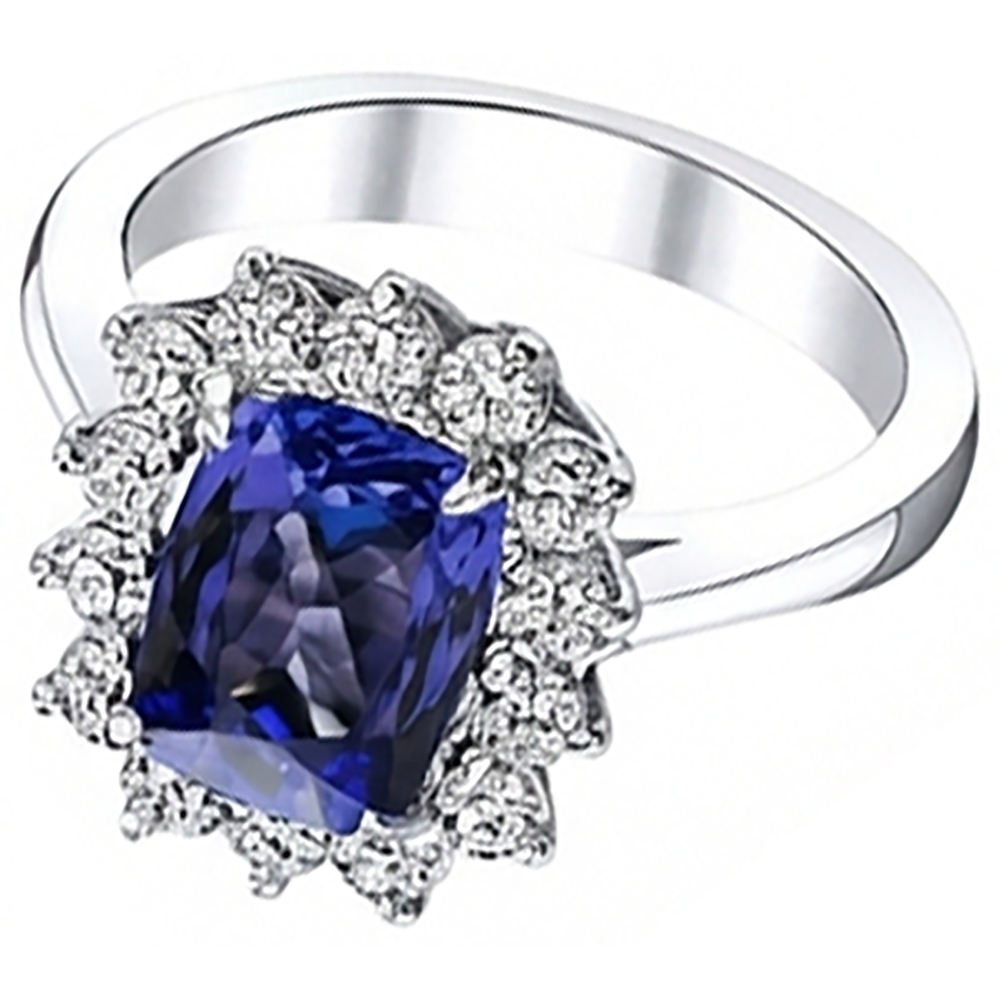 Sparkling 4.30 Carats Cushion Tanzanite Natural Earth Mined DIAMOND ( NOT LAB GROWN ) Anniversary Ring