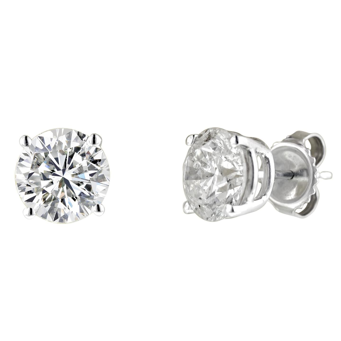 Sparkling 4.00 Ct Real Diamonds Studs Earrings Gold White 14K