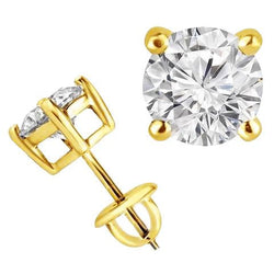 Sparkling 5.00 Carats Natural Earth Mined Diamonds Studs Earrings 14K Yellow Gold New