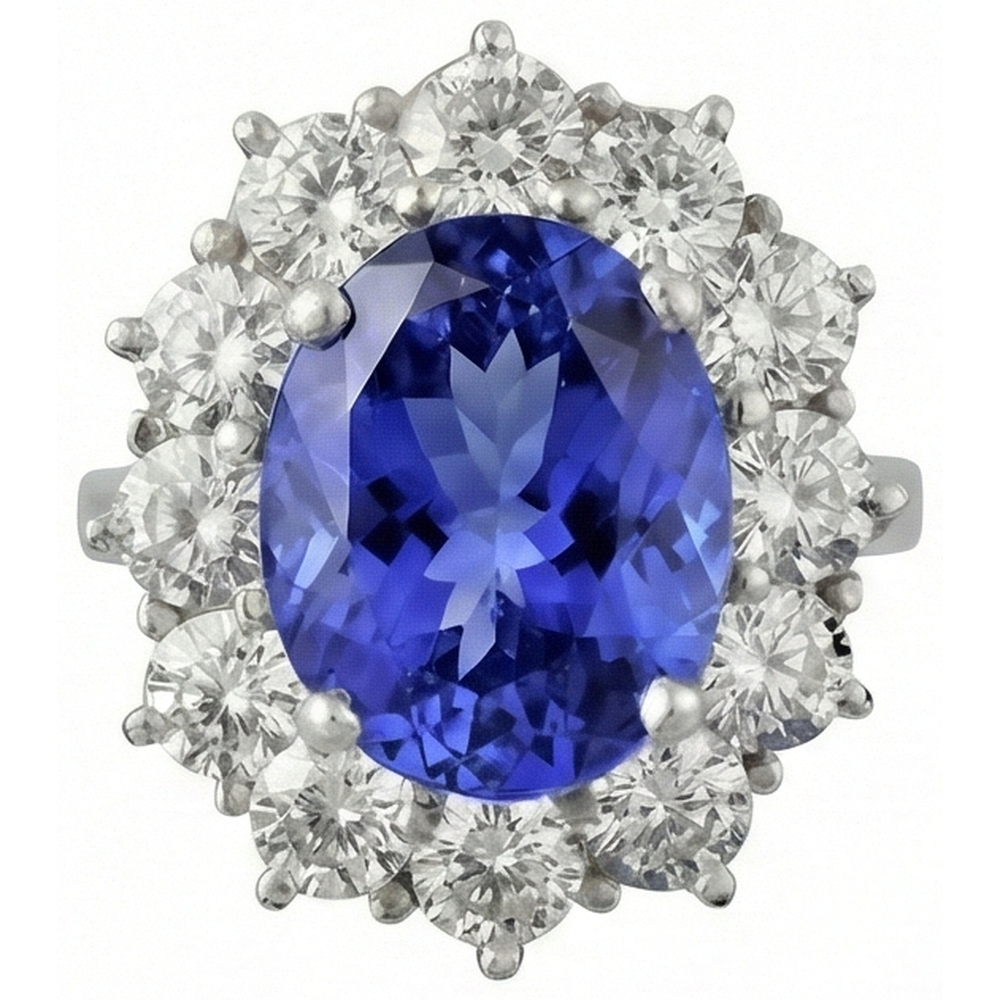 Sparkling 6 Carat Oval AAA Tanzanite And Round Natural Earth Mined DIAMOND ( NOT LAB GROWN )s Ring